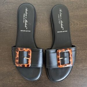 Black Italian Leather Slide Sandals